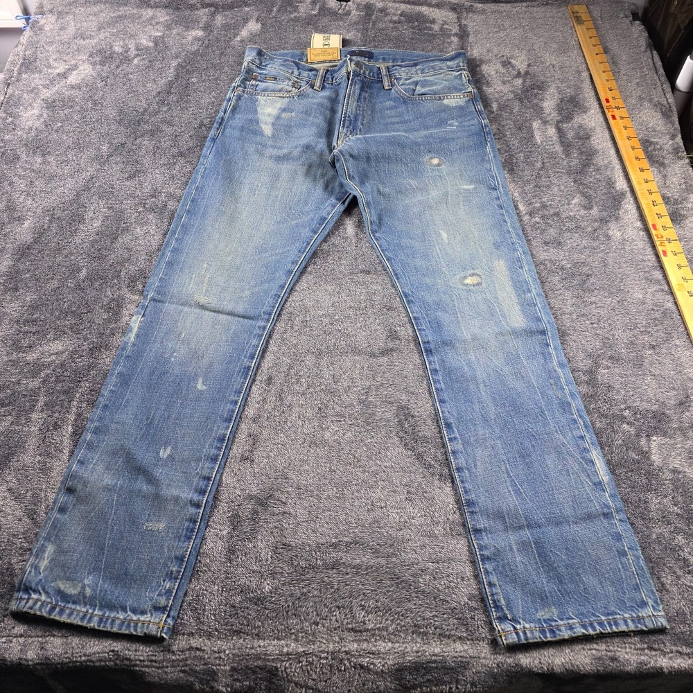 Polo Ralph Lauren Varick Slim Distressed Jeans Men 32x32 Rope Dyed Denim